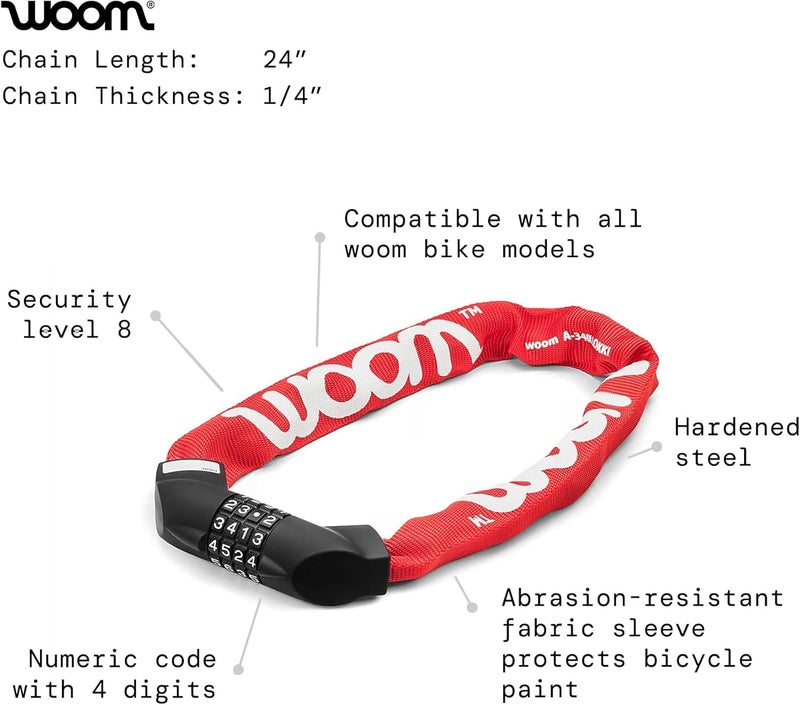 Woom Lokki Bike Lock, Children’s Combination Bicycle Cable Lock, Hardened Steel Chain Safety Lock (24” Chain) - Image 2